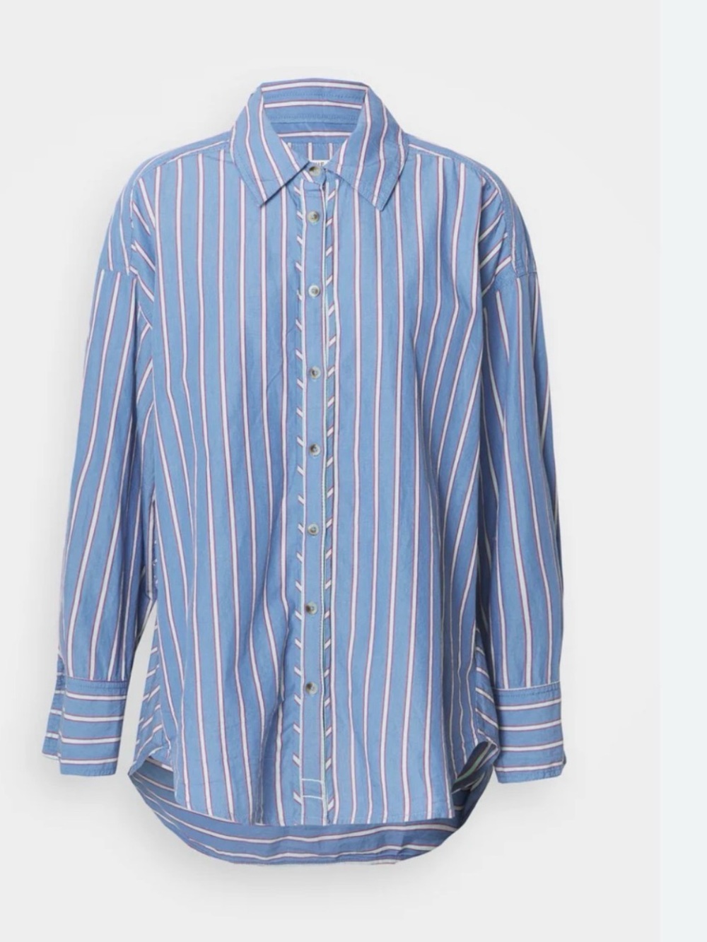 Free People We The Free Varsity Vibes Blue Button-Front Shirt - Picture 6 of 9